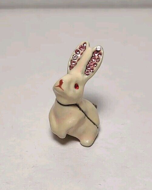 Ornate Rabbit Trinket Box Enamel & Pink Gemstones Magnetic Hinge Closure Jewelry