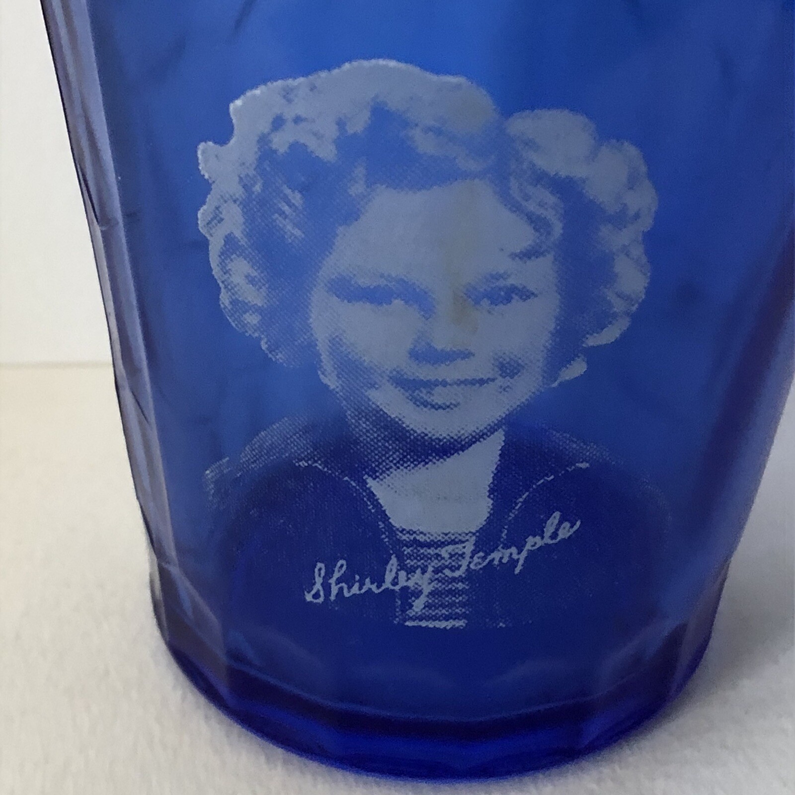 Vintage 1930s Shirley Temple ACTRESS Hazel Atlas Blue Glass Pitcher Creamer
