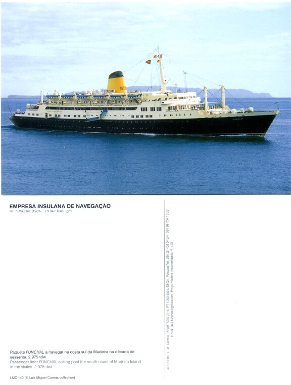 Empresa Insulana - Portuguese passenger liner S.S. FUNCHAL (1961) - One postcard