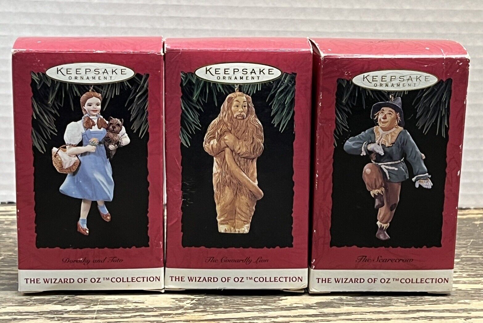Vintage Hallmark Wizard Of Oz Ornaments Dorothy, Scarecrow & Cowardly Lion 1994