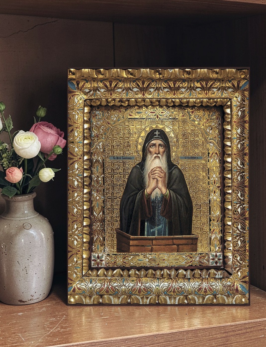 Orthodox Icon Saint Simeon Stylites the Elder-Pillar Dwelling 30x39 cm (12