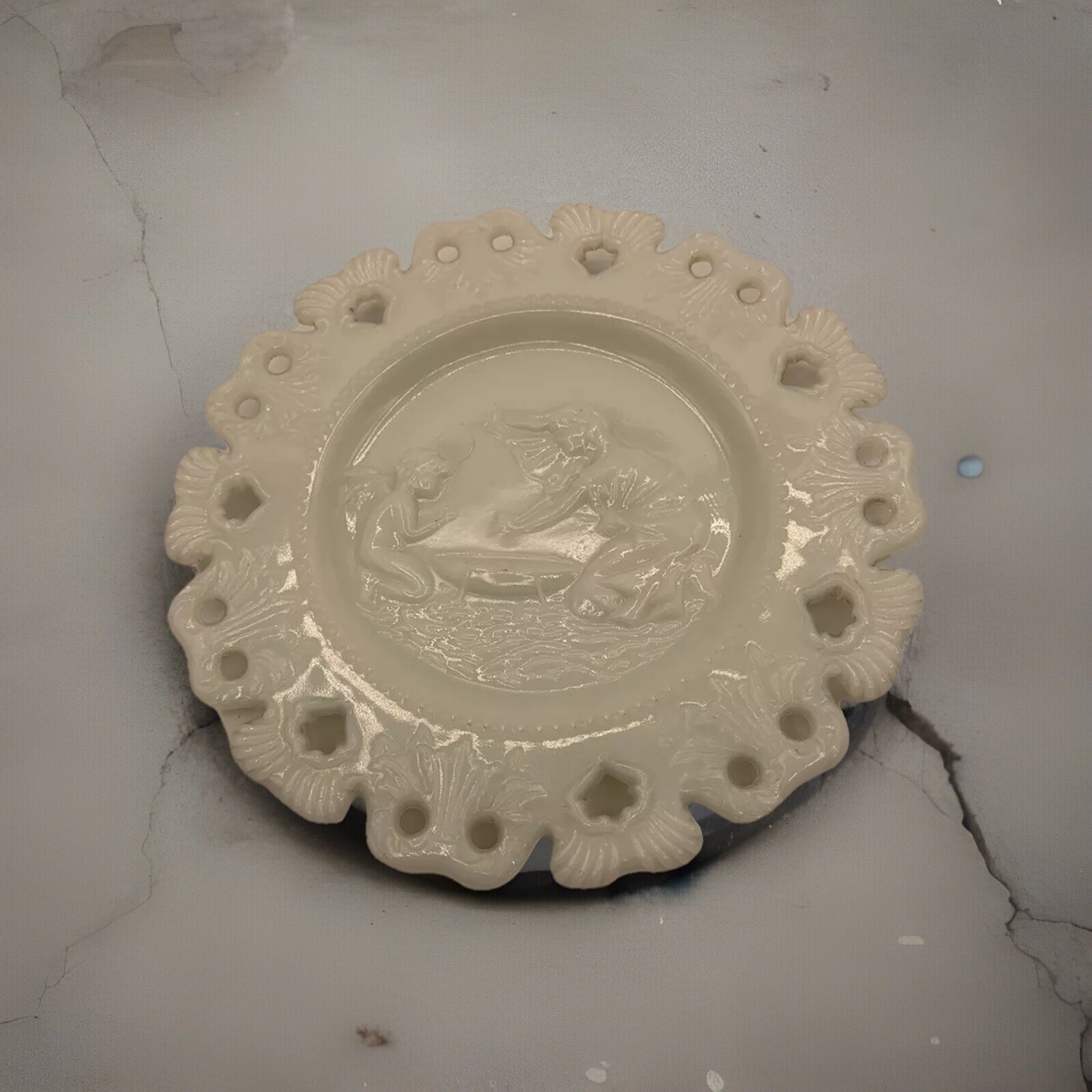 Vintage Milk Glass Spring Meets Winter Reticulated Plate 7 1/4