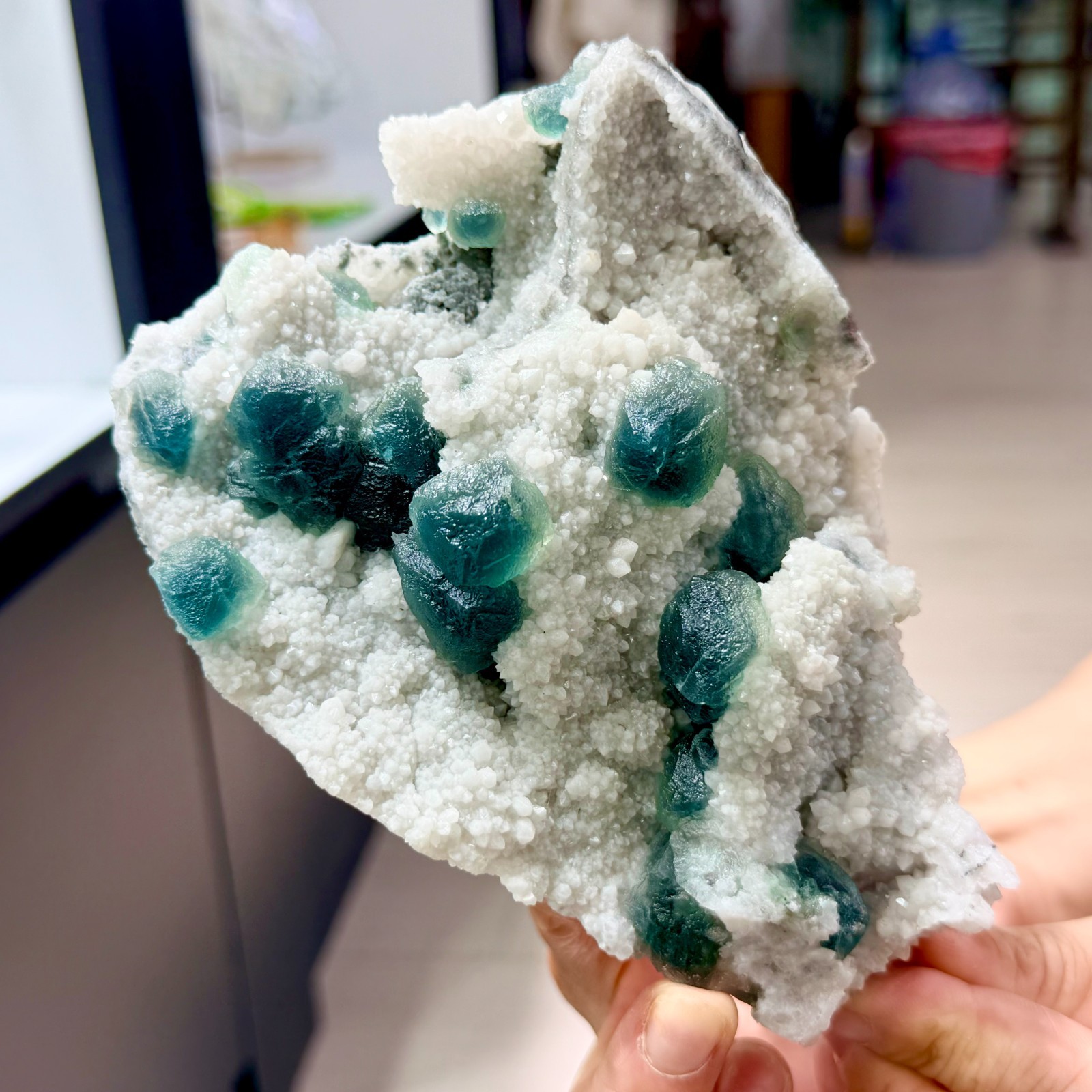 740g Natural transparent green spherical fluorite mineral crystal sample/China