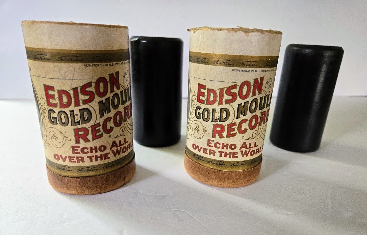 Lot of 2 Antique Edison Gold Moulded Cylinder Records in Boxes No lids, 1905