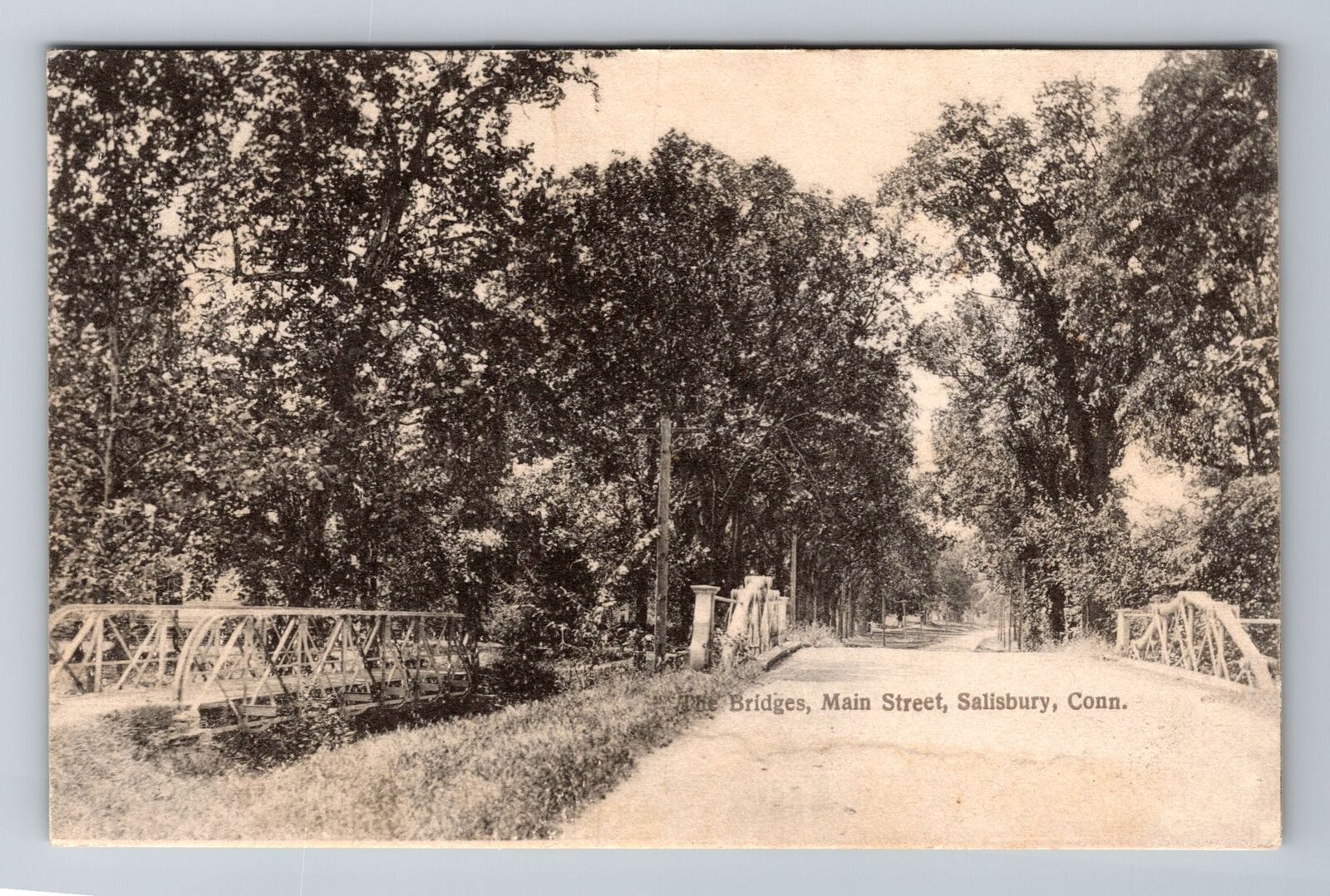 Salisbury CT-Connecticut, Bridges at Main Street, Antique Vintage Postcard