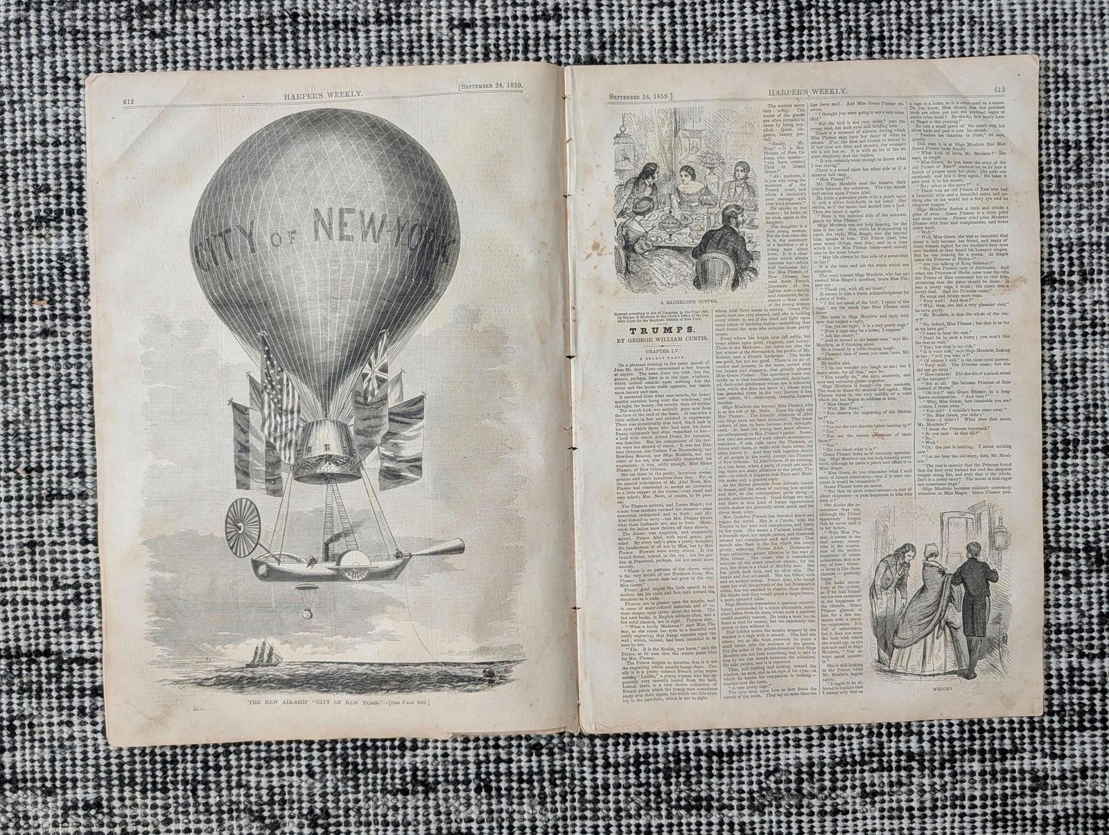1859 Winslow Homer Double-Page Centerfold, Lowes Transatlantic Balloon — Sep 24