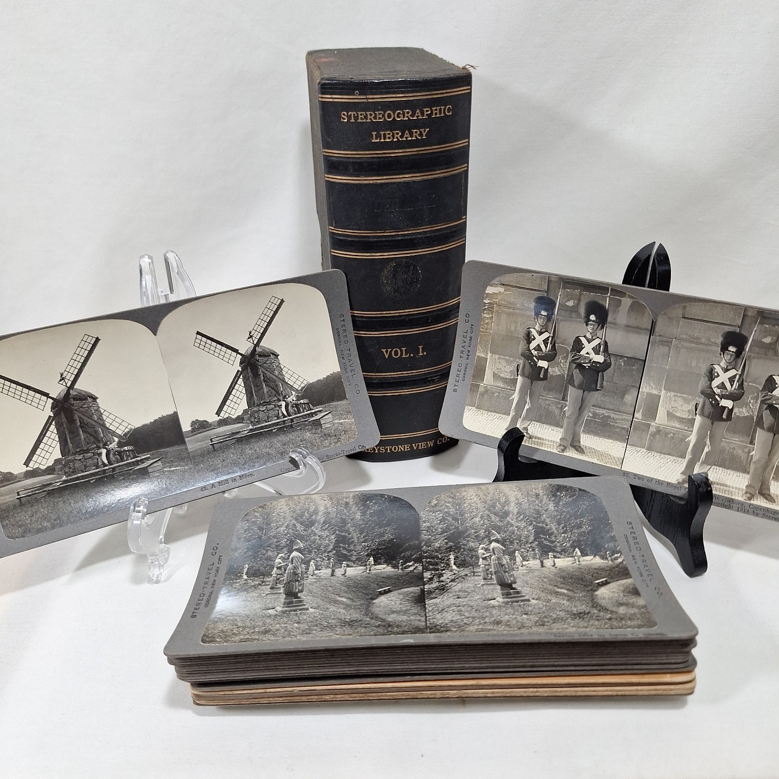 Stereo-Travel Co. 1914 Denmark Set w/ Antique Keystone Denmark Book Box Lot