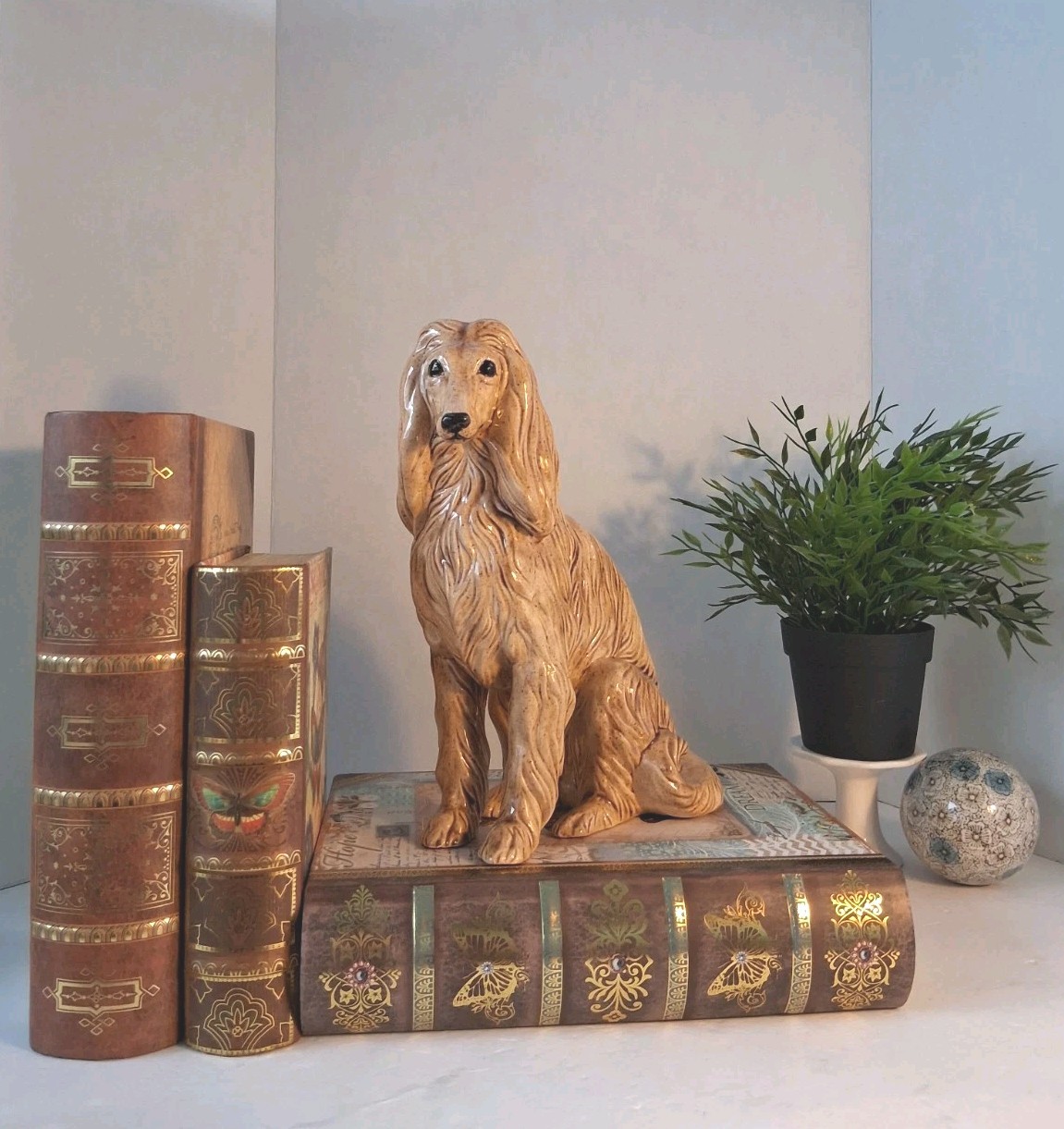 VTG '70's MCM Ceramic Afghan Hound/Dog Sitting Figure; Statue 10.5”H; Pristine