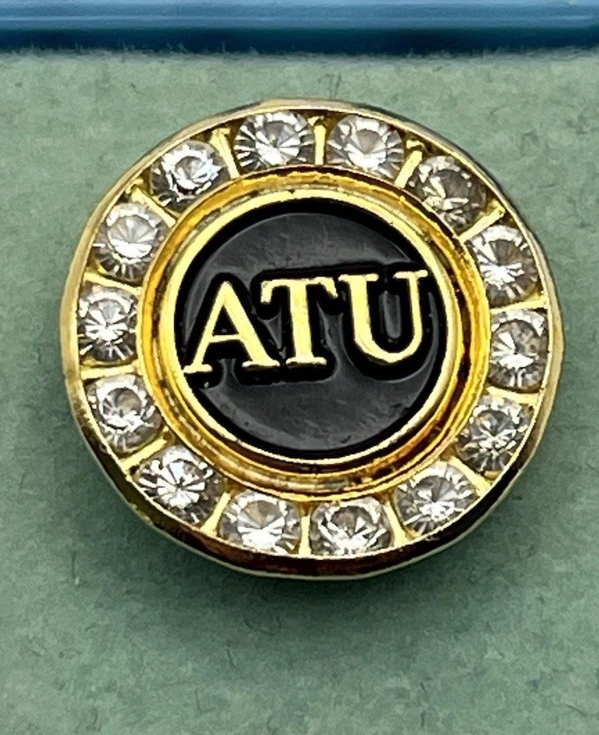 Amalgamated Transit Union ATU Crystals Rhinestones Tie Tack Lapel Pin Pinback