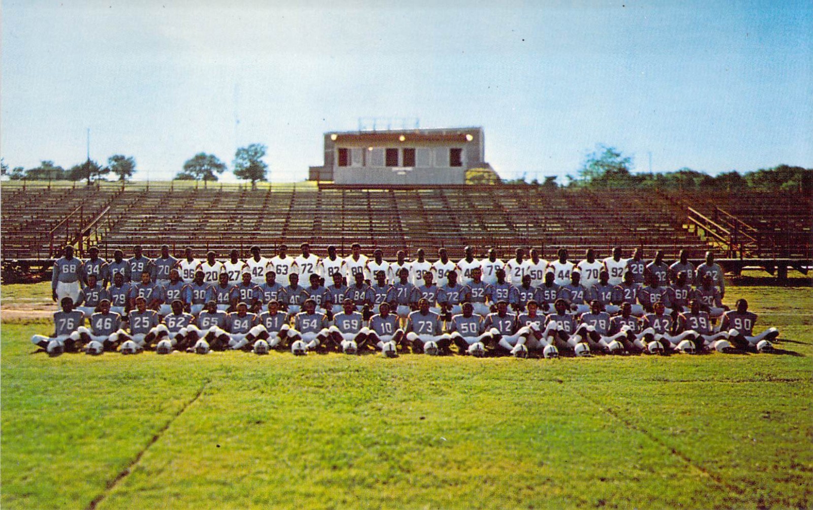 1969-70 Stadium Bishop College (defunct) African american football Postcard B04