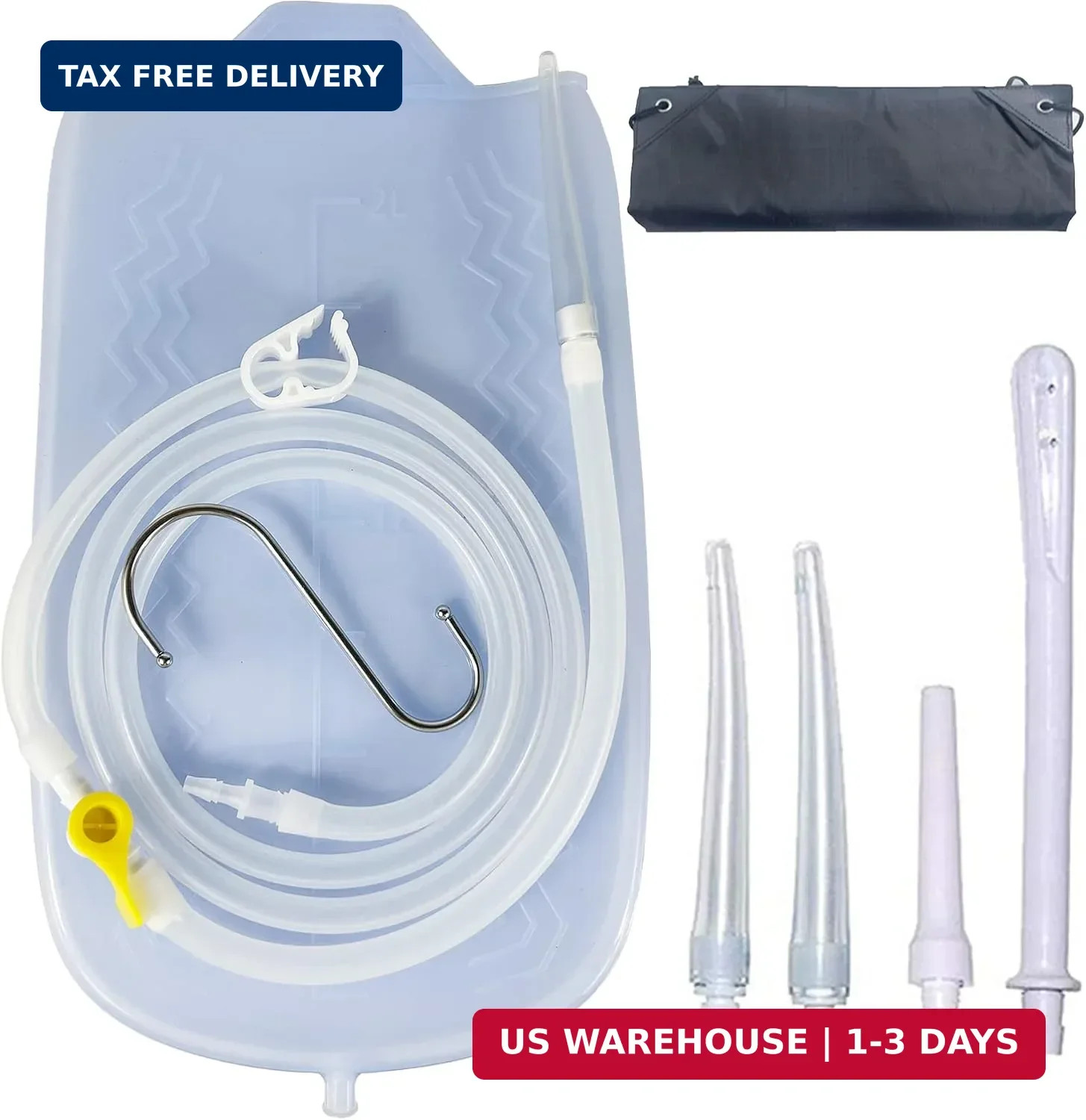 Silicone Enema Kit 2 L Enema Bag 6.3ft. Long Silicone Hose 3 Multi-Size Reusable