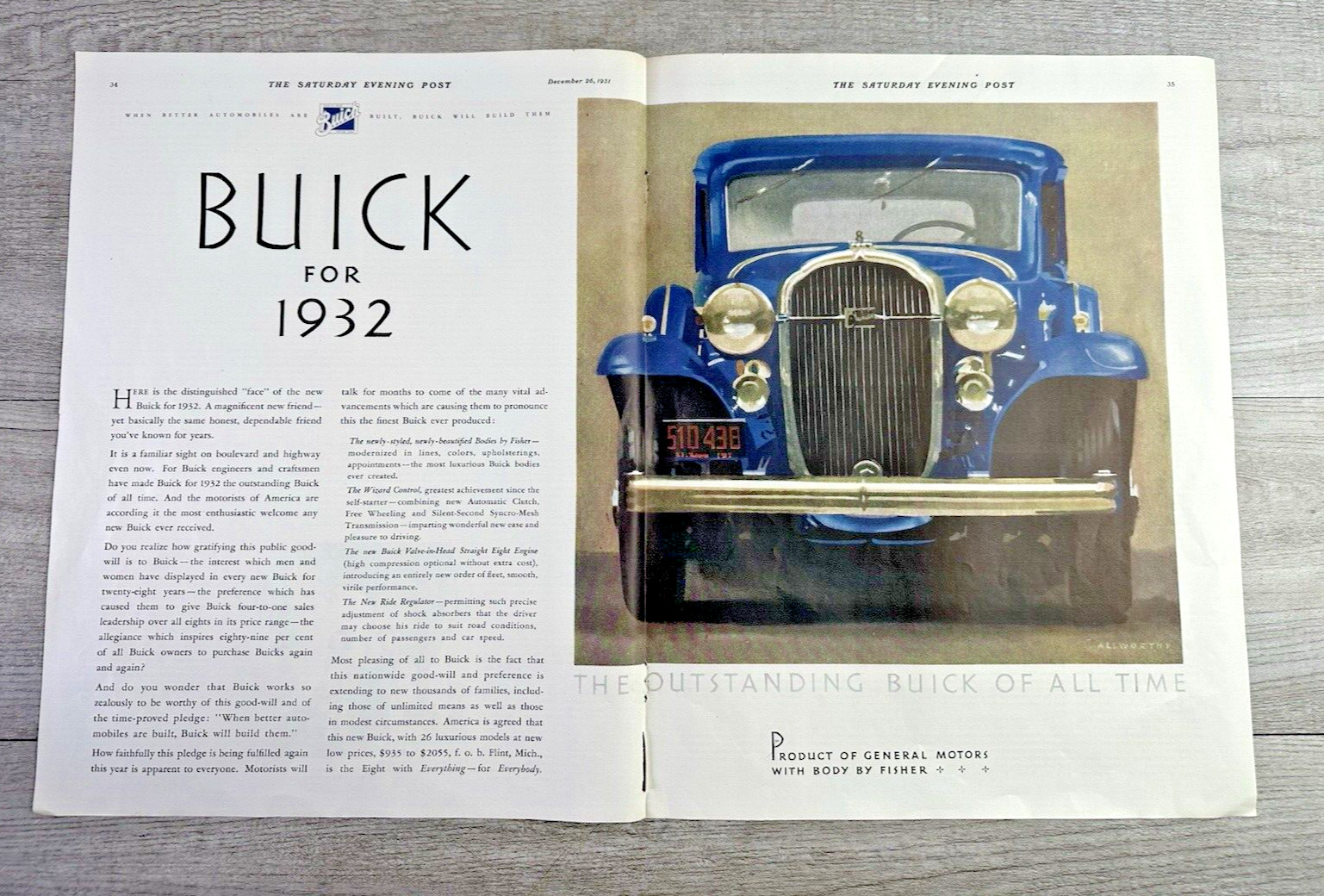 Vtg 1931 Print Ad BIG Art Deco Sat Eve Post Buick for 1932   2 Page Ad