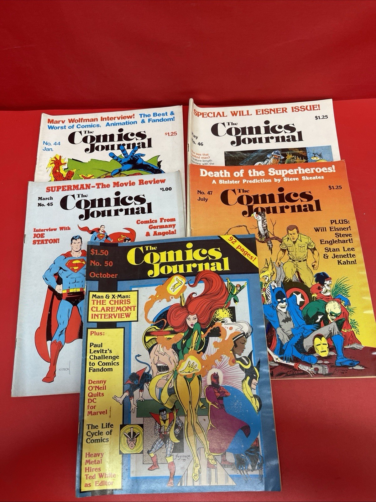 The Comics Journal Lot 5 #44 45 46 47 50 Superman X-Men Claremont Will Eisner