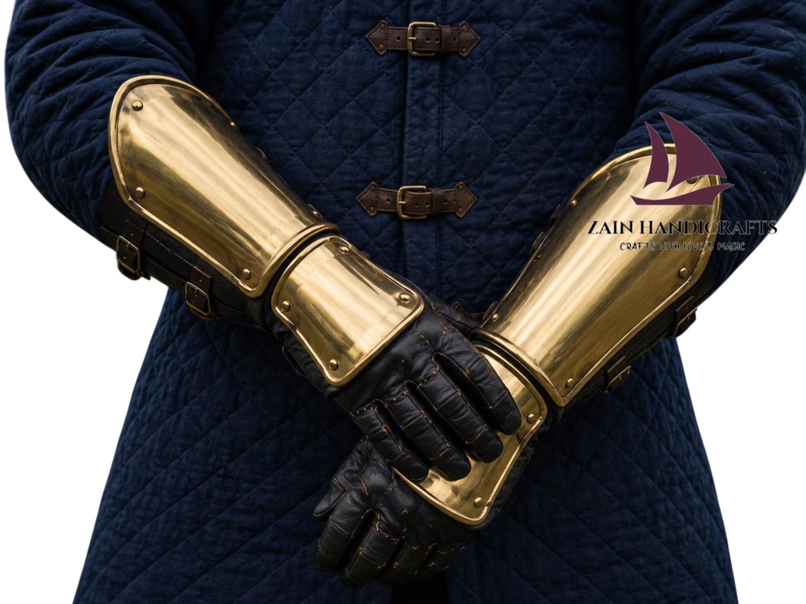 ZAIN Medieval Brass Gauntlets Knight Armor Gloves LARP Renaissance Halloween Gif