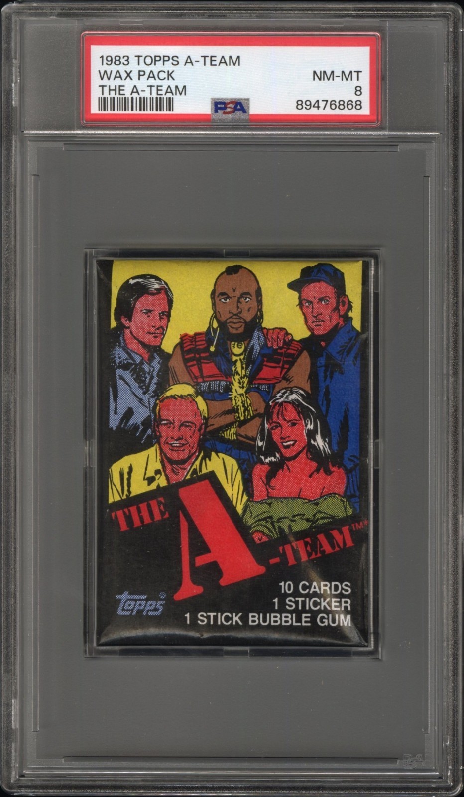 1983 TOPPS A-TEAM WAX PACK THE A-TEAM PSA 8
