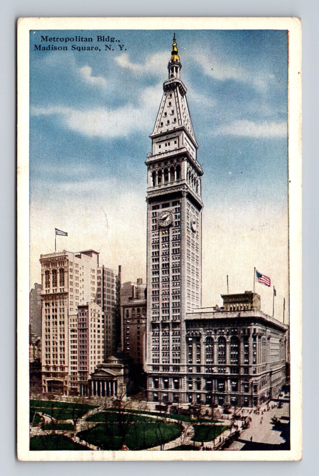 Madison Square NY-New York, Metropolitan Building, Vintage c1934 Postcard