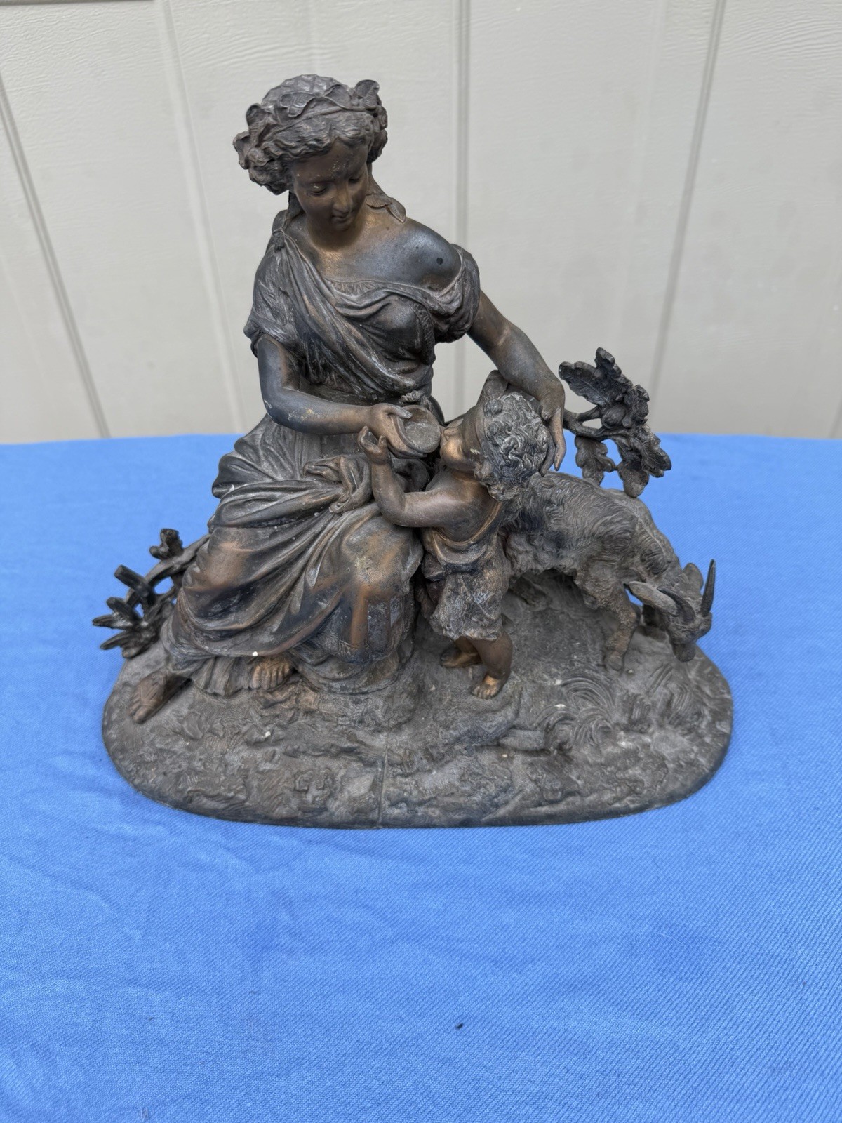 Antique French Art Nouveau Bronze Spelter Figural Group Woman Cherub Sculpture Antique French Art Nouveau Bronze Spelter Figural Group Woman Cherub Sculpture