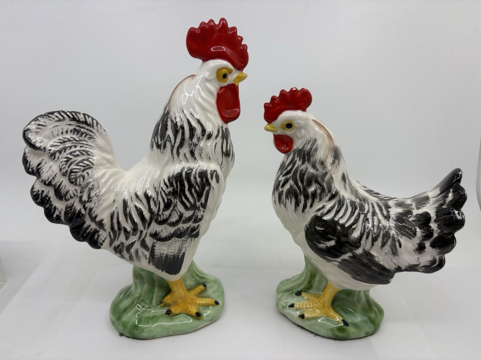 Lefton Vintage Rooster and Hen Chicken Figurines Hand Painted Set Of 2