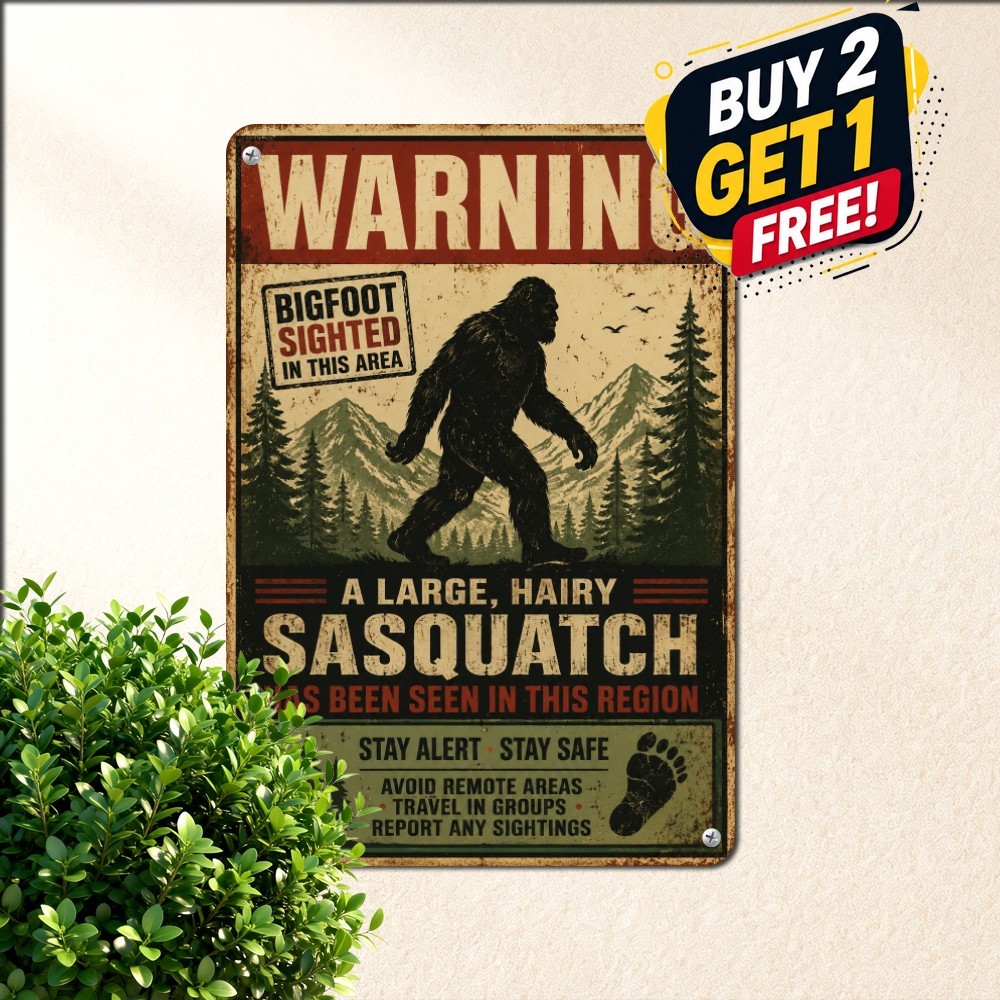 Bigfoot Sighted In This Area Wilderness Plaque Metal Tin Sign Cabin Wall Decor