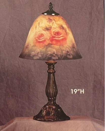 Beautiful Hand Painted Glass  Desktop  Lamp  - Antique Look - Spring Rose Design