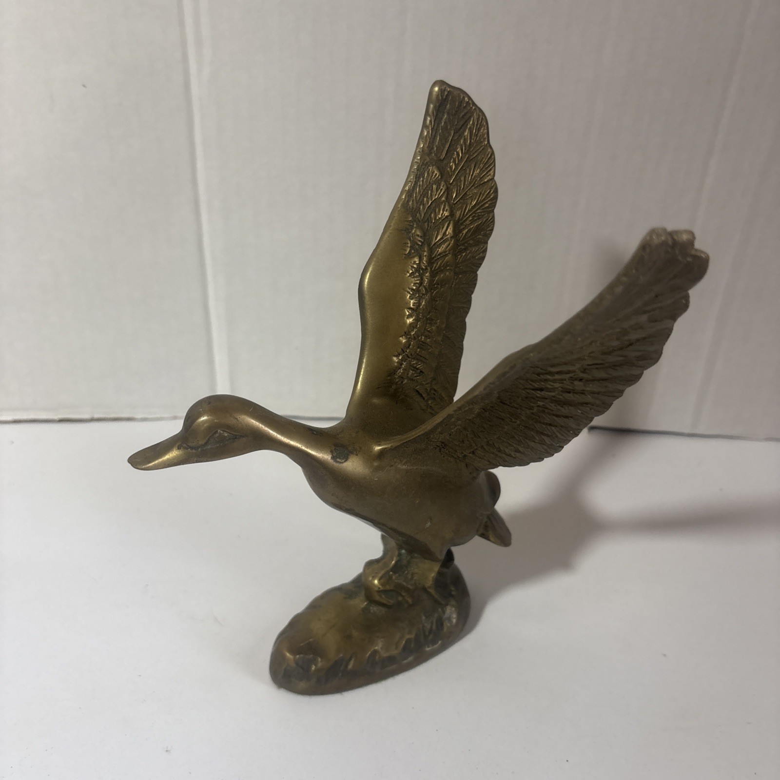 Hosley Brass Duck Figurine 7” Vintage Wildlife Decor Mallard MCM Flying