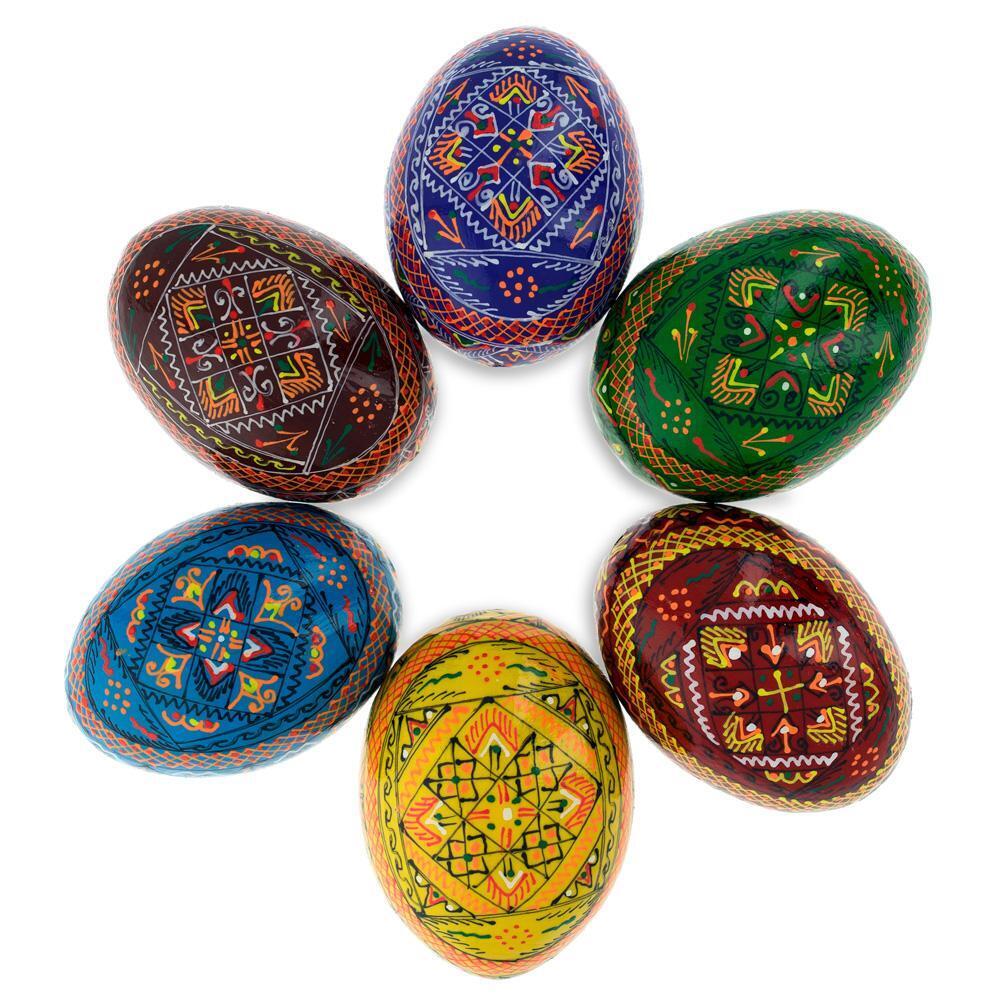 Set of 6 Traditional Ukrainian Pysanky Wooden Easter Eggs 2.25 Inches