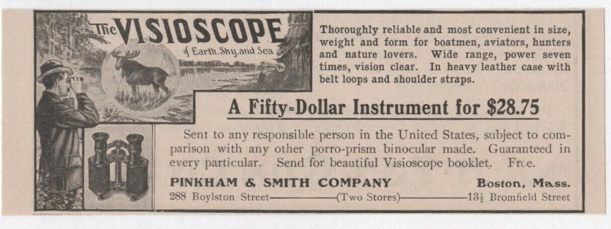 Antique 1900's Pinkham & Smith - Geneva Binoculars - 1910 - 1912 Art Ad LOT