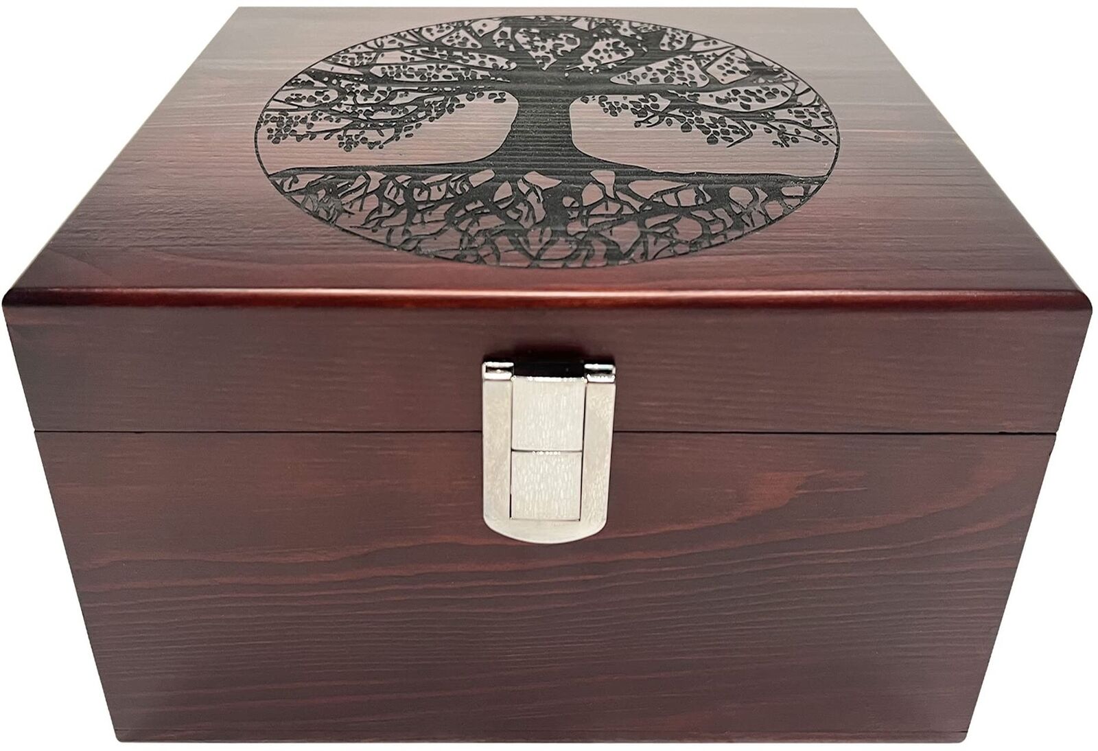 Tree of Life Large Wooden Decorative Box - Etched Wooden Keepsake Boxes for Home