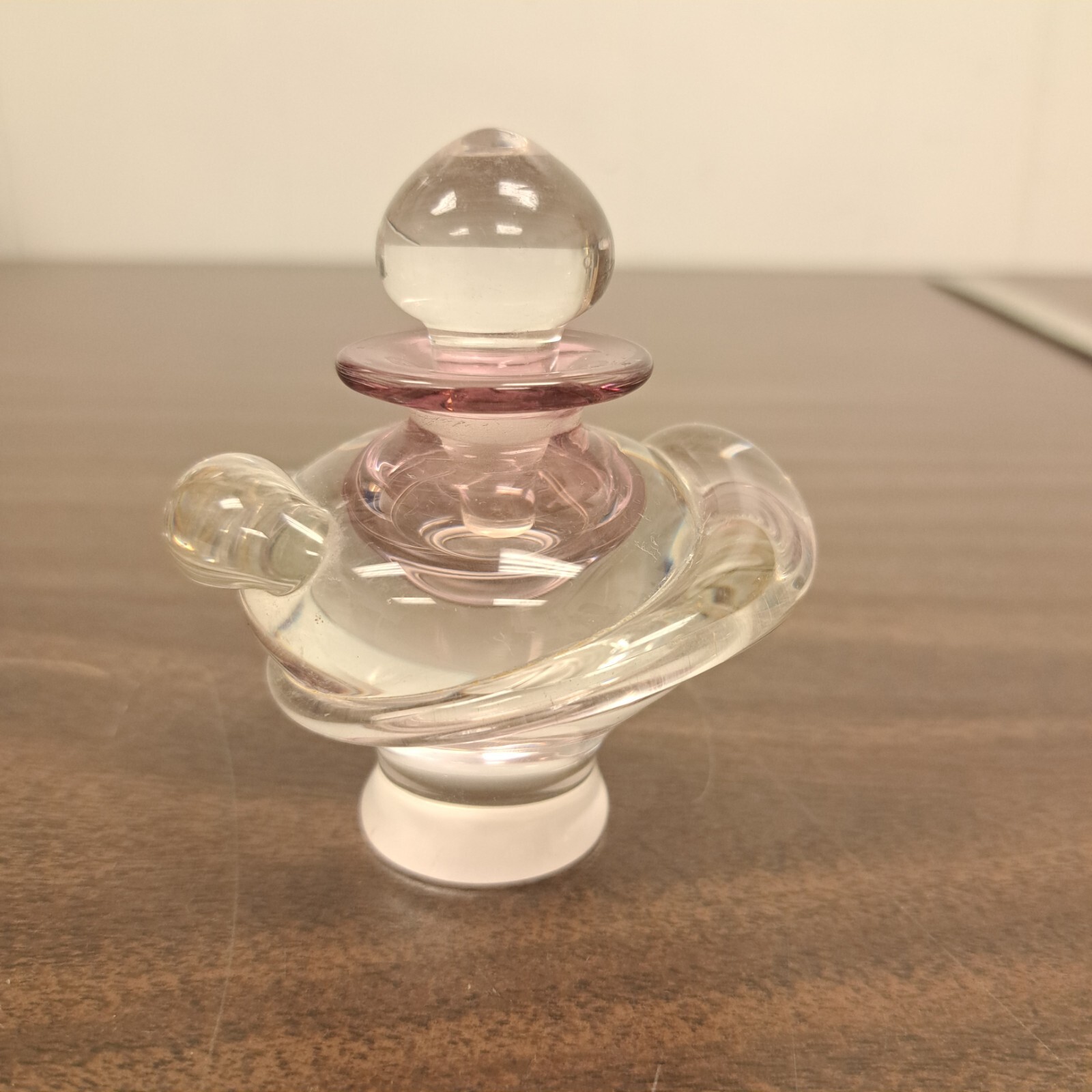 1996 Vintage Art Glass Perfume Bottle / Pink & Clear Signed Gorgeous Design