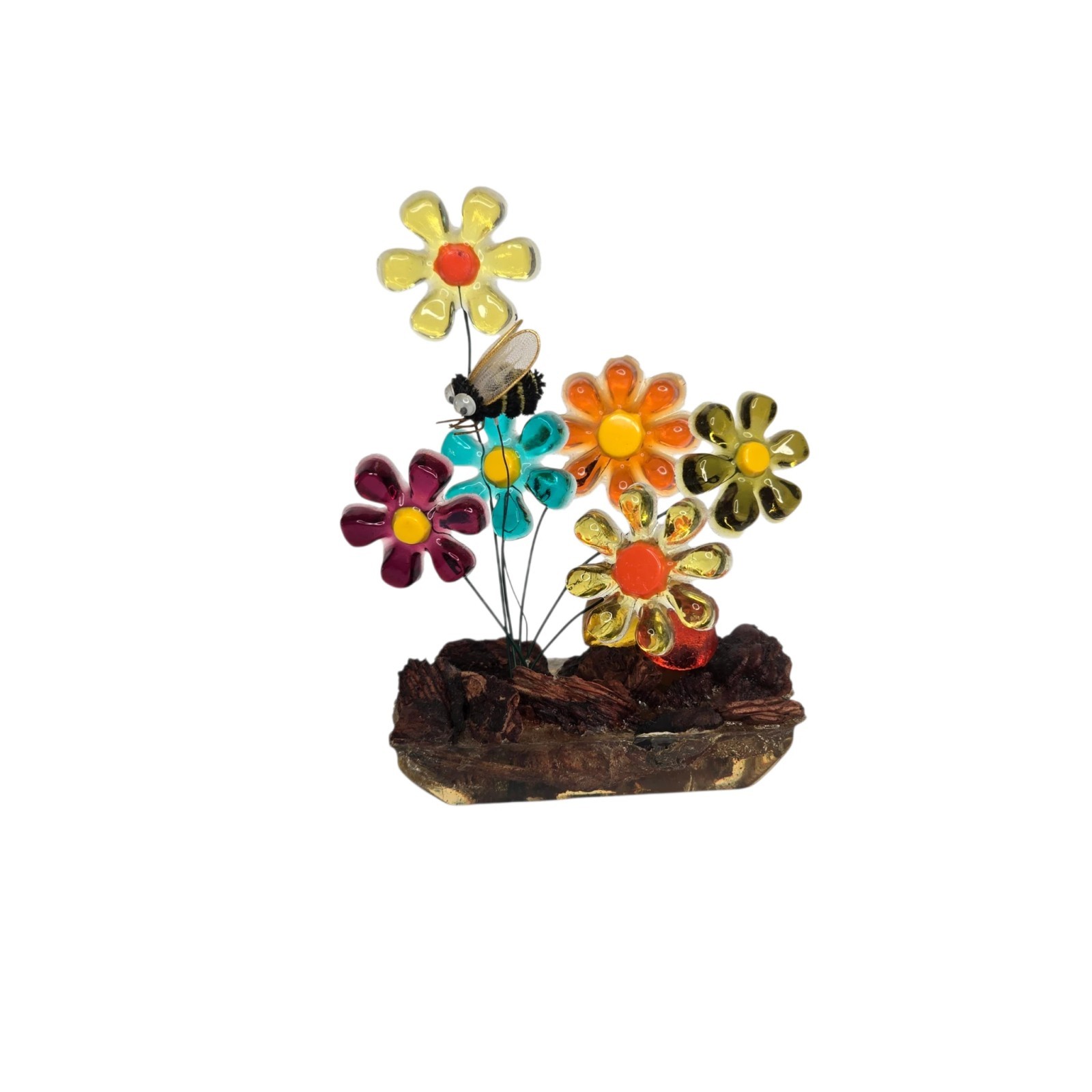 Vintage 60s Lucite Acrylic Flower Sculpture Bee Mushrooms Folk Art