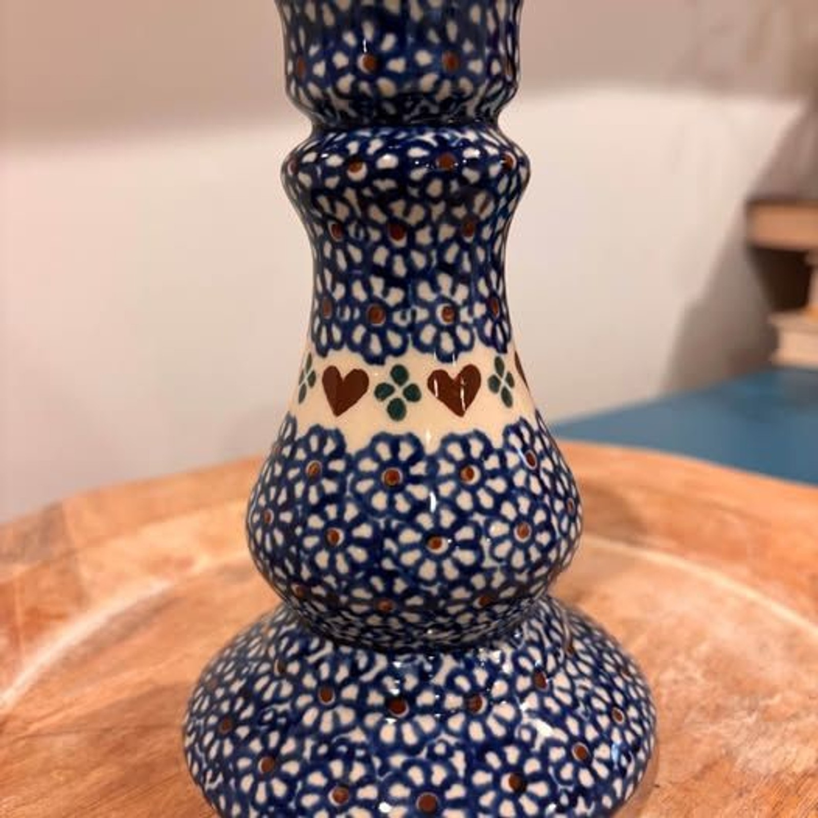 Zakłady Ceramiczne Bolesławiec Polish Pottery 6.5” Floral Hearts Candlestick