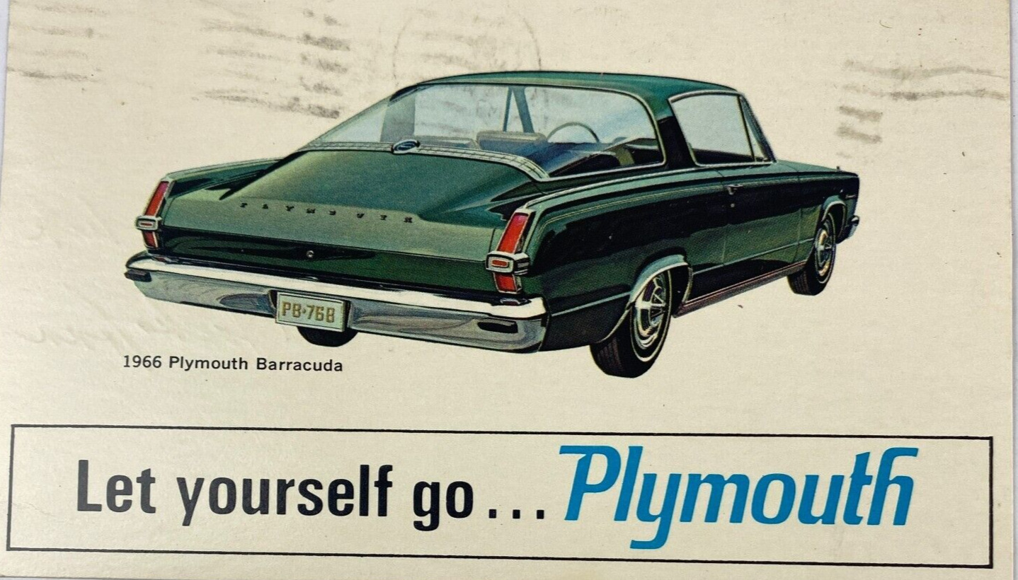 1966 Plymouth Barracuda Postcard Enfield Chrysler Plymouth Thompsonville CT Car