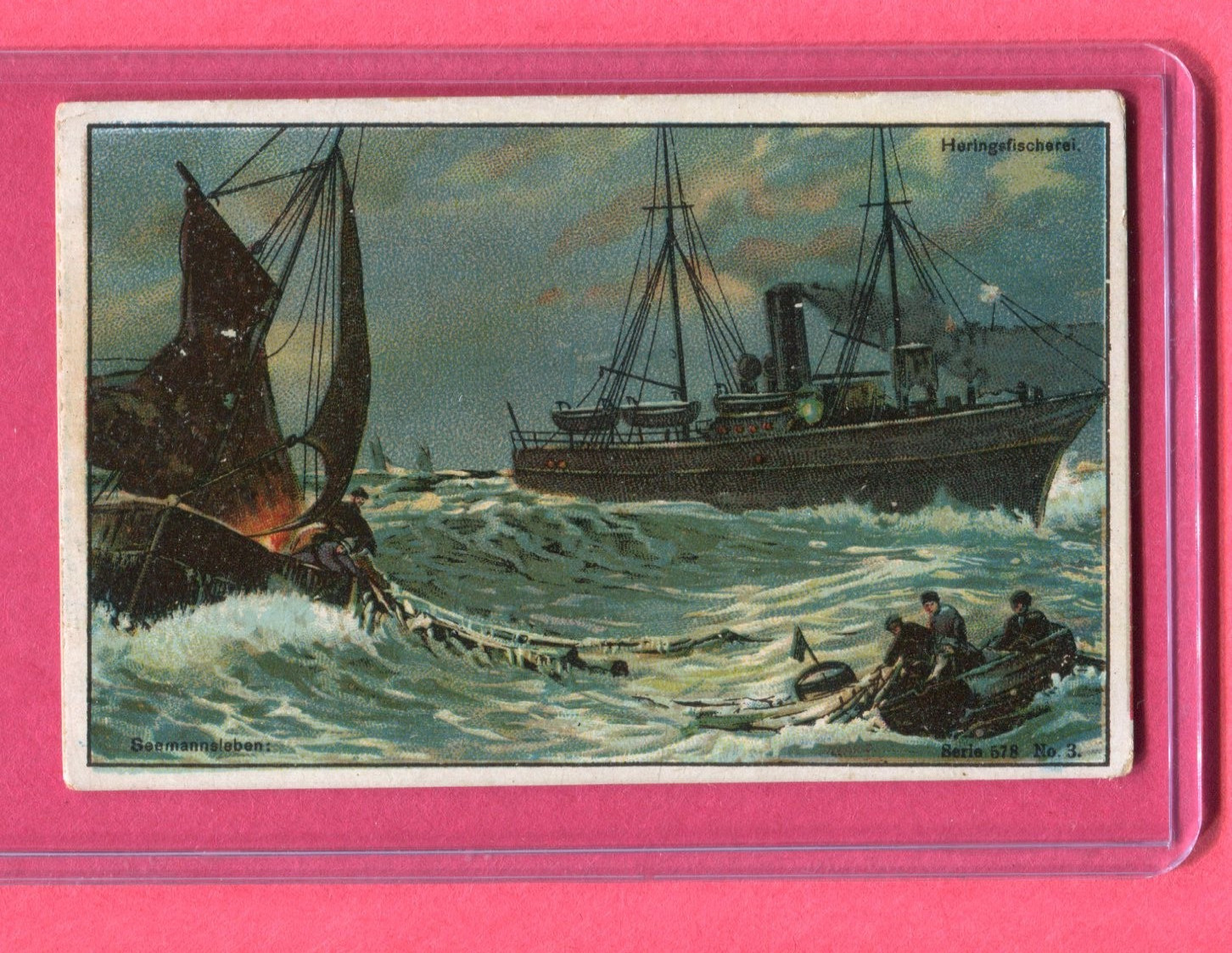 1910 GUTHERMANN'S COSMOS SOAP ADVERTIZING CARD SERIE 578 #3 FISHERMAN SHIPS
