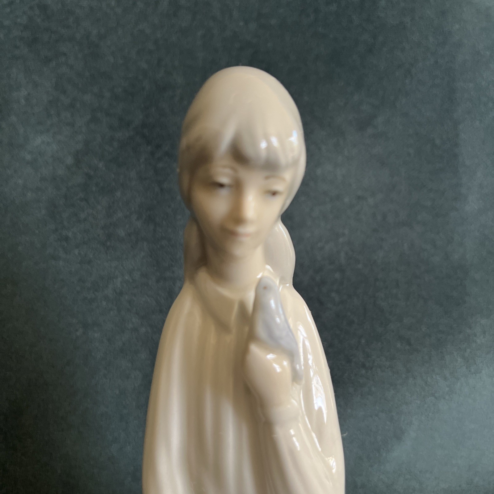Vintage Porceval Spain Porcelain Figurine Girl Blue Bird in Style of LLadro Nao