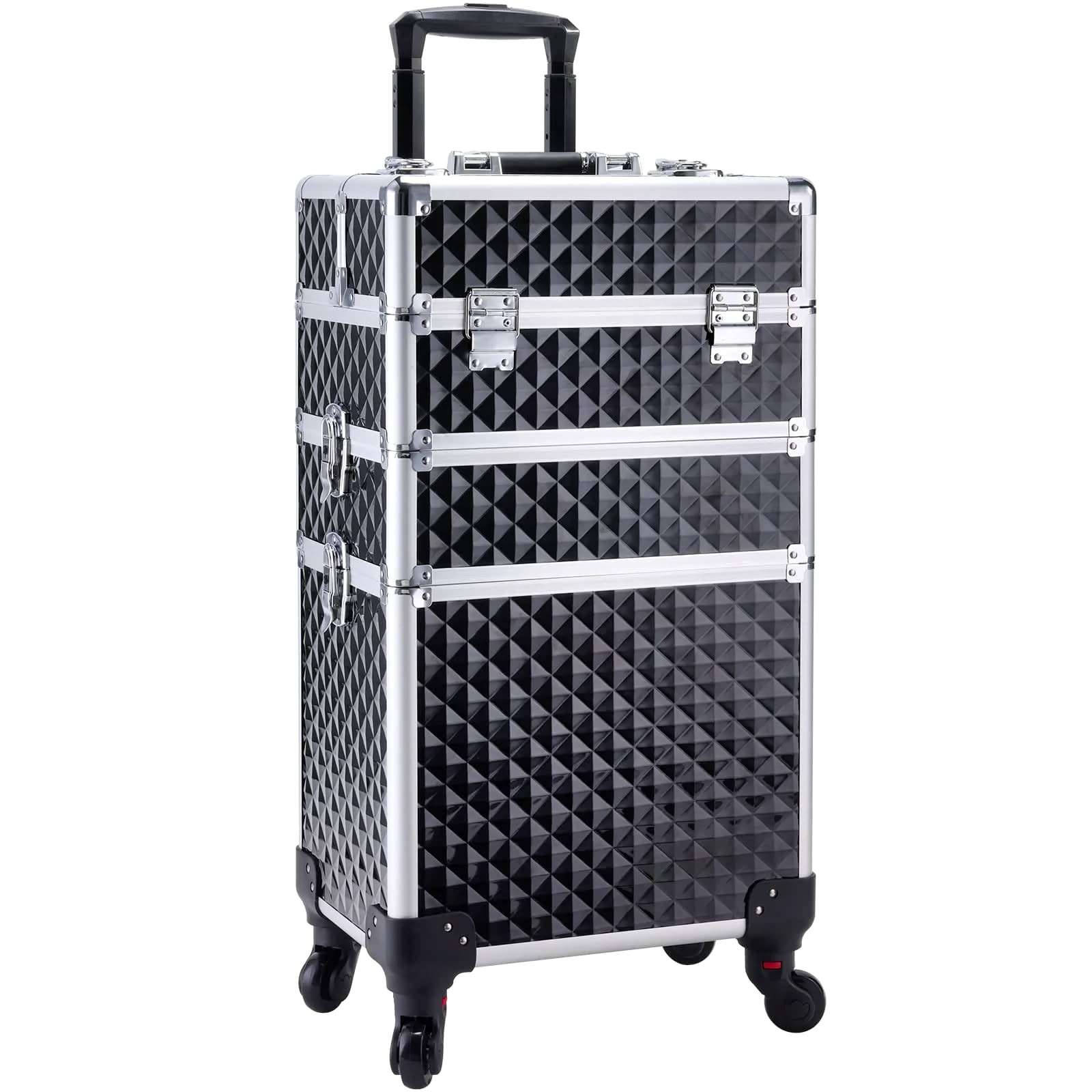 Adazzo 3 in 1 Professional Rolling Makeup Train Case Aluminum Trolley Black