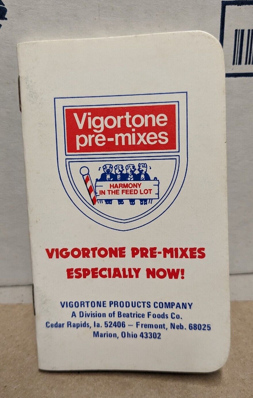 Vintage Vigortone Pre-Mixes Pocket Notebook Vigortone Products Co Iowa Neb Ohio