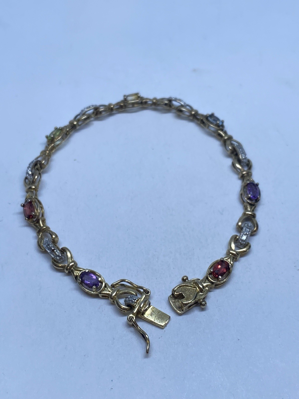 10g 925 STERLING SILVER VERMEIL MULTI COLOR GEMSTONE 7.5” TENNIS BRACELET