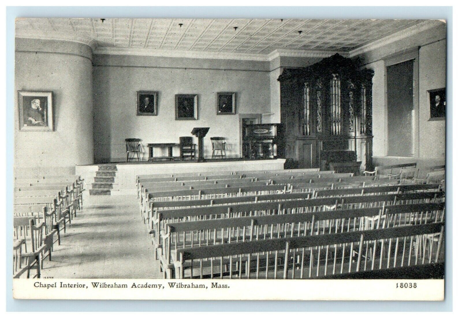 c1905 Chapel Interior Wilbraham Academy Wilbraham Massachusetts MA Postcard