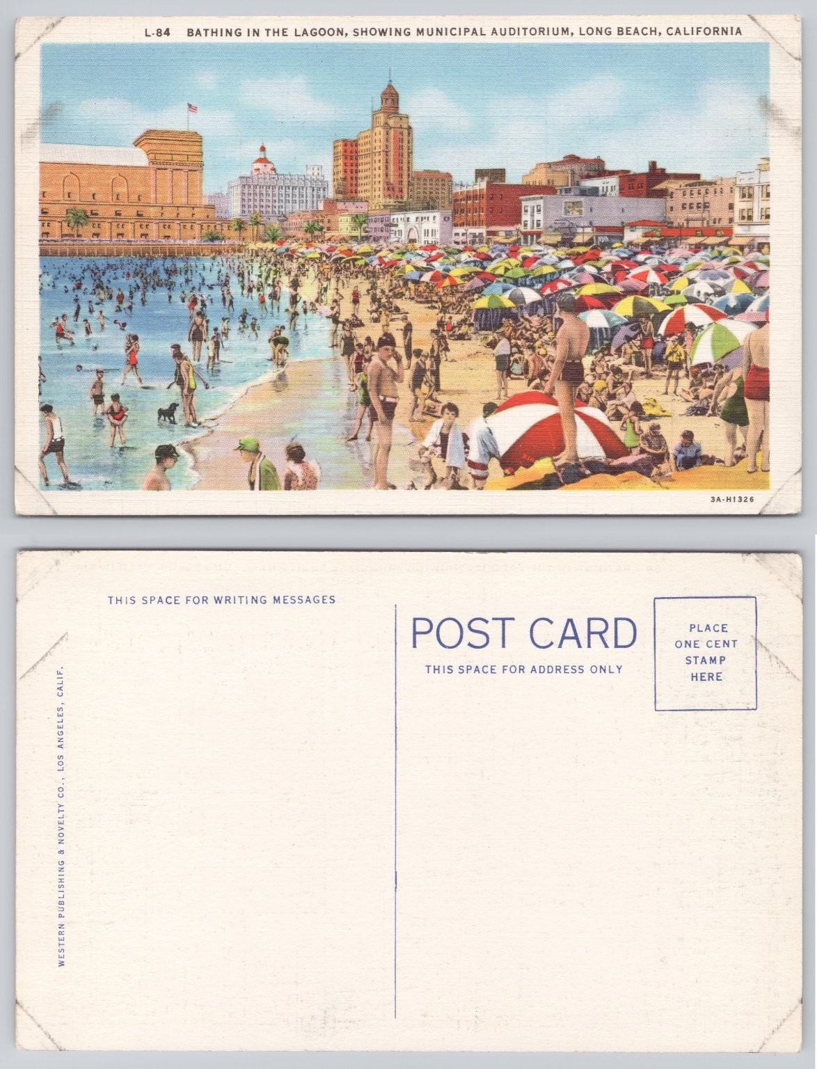 Long Beach CA Bathing Lagoon Municipal Auditorium Vintage Linen Postcard