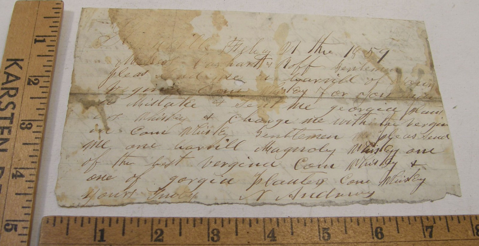 ANTIQUE 1859 LETTER NATH ANDREWS KNOXVILLE GA CRAWFORD COUNTY RE: WHISKEY