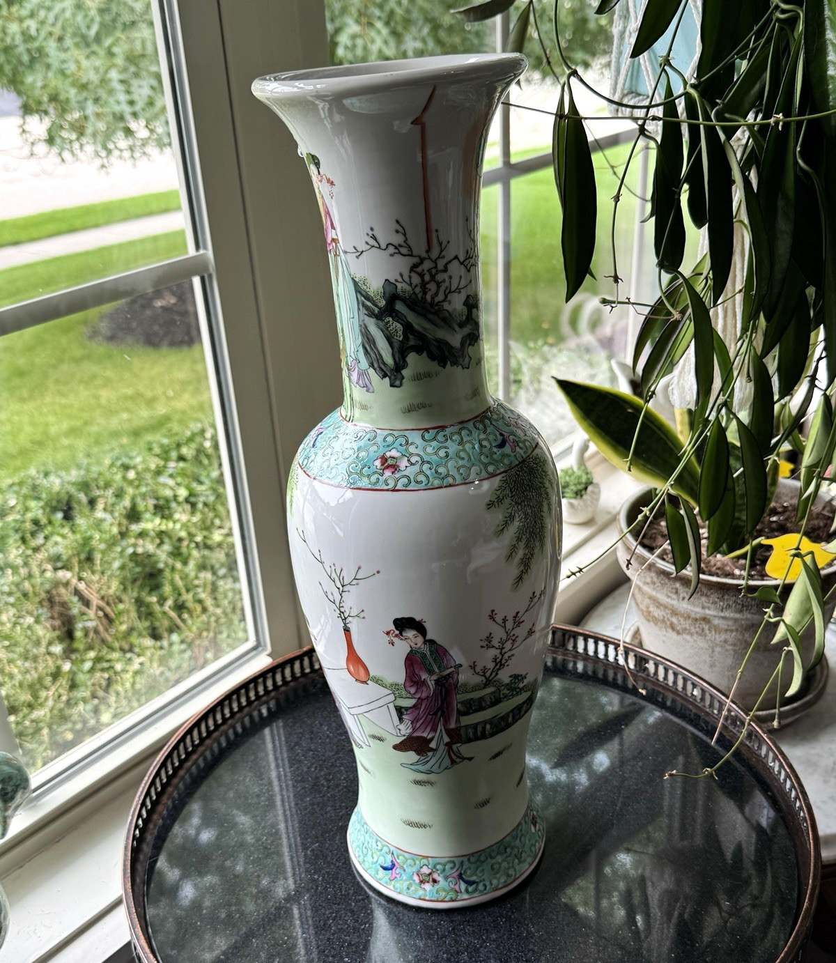 Vintage Chinese Famille Rose Porcelain Vase: 18-Inch Baluster Floor Decor