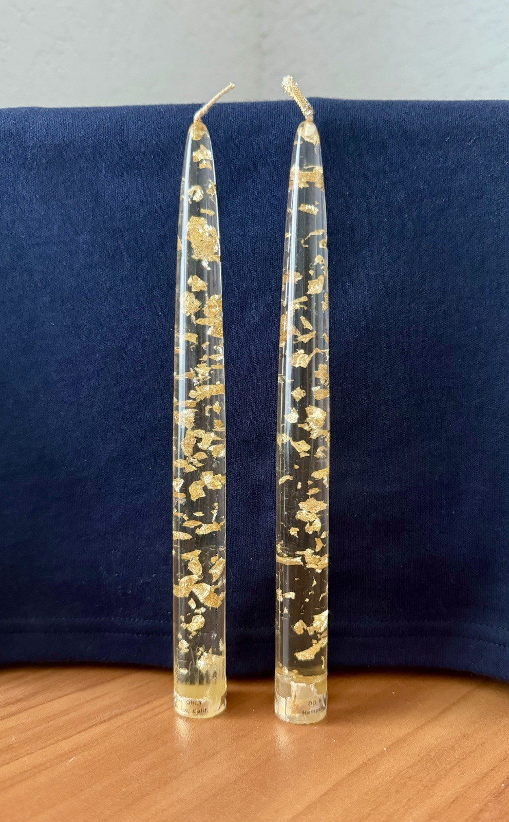 Vtg MCM Lucite Acrylic Candlesticks 8.5”Clear Gold Flecks Mint Rare Read Below