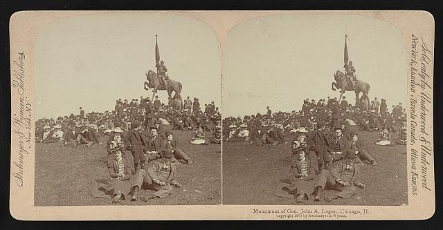 Photo:Chicago Illinois Gen John A Logan Monument horseback crowd c1900