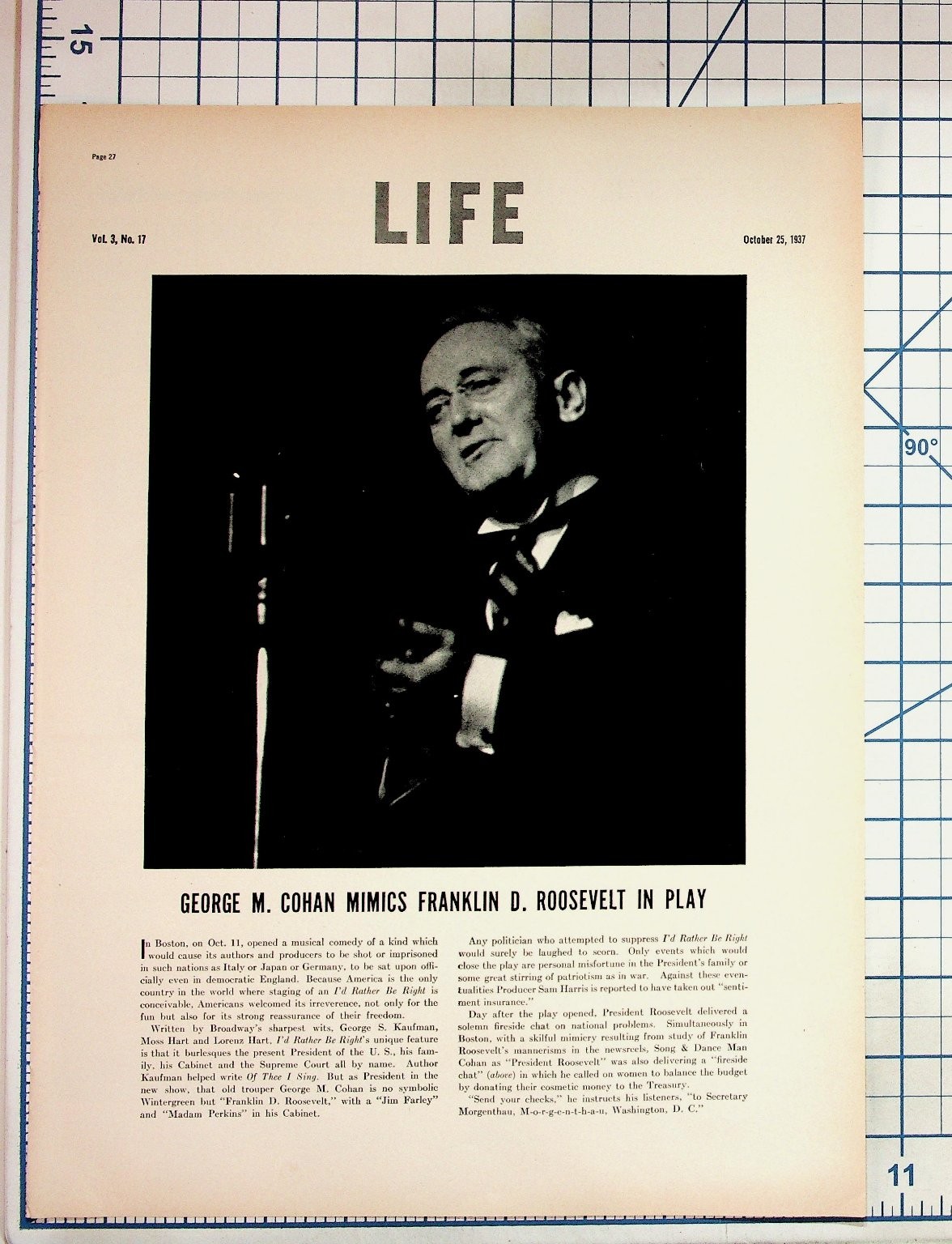 1937 LIFE Magazine George M. Cohan FDR Play 1937 LIFE Magazine George M. Cohan FDR Play