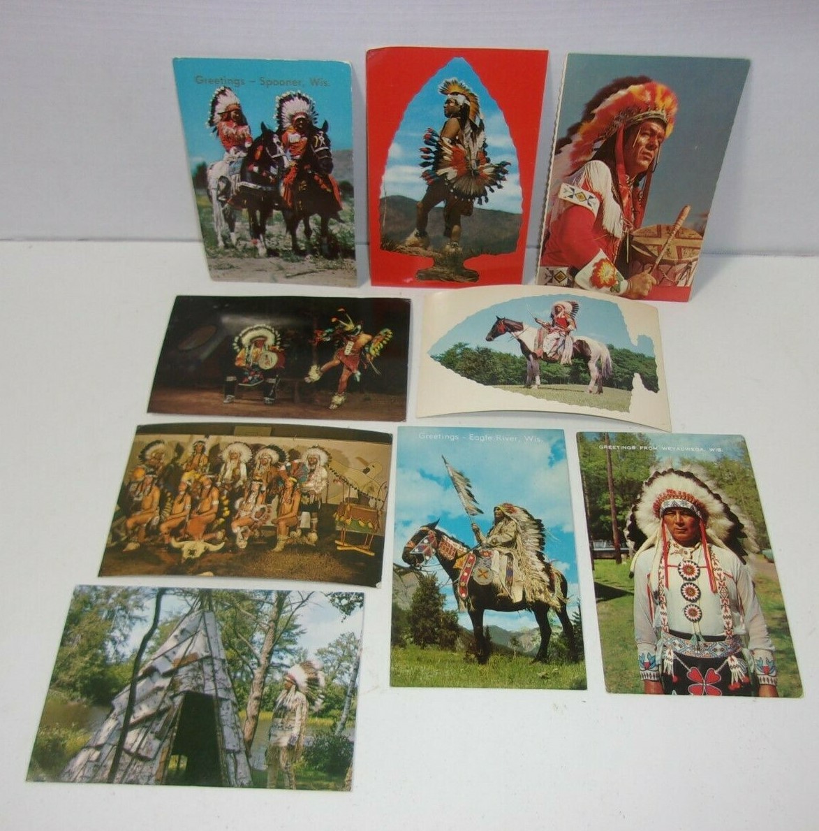 9 Vintage Indian Postcard Lot Wisconsin Dells Ceremonial Dance Weyauwega Spooner