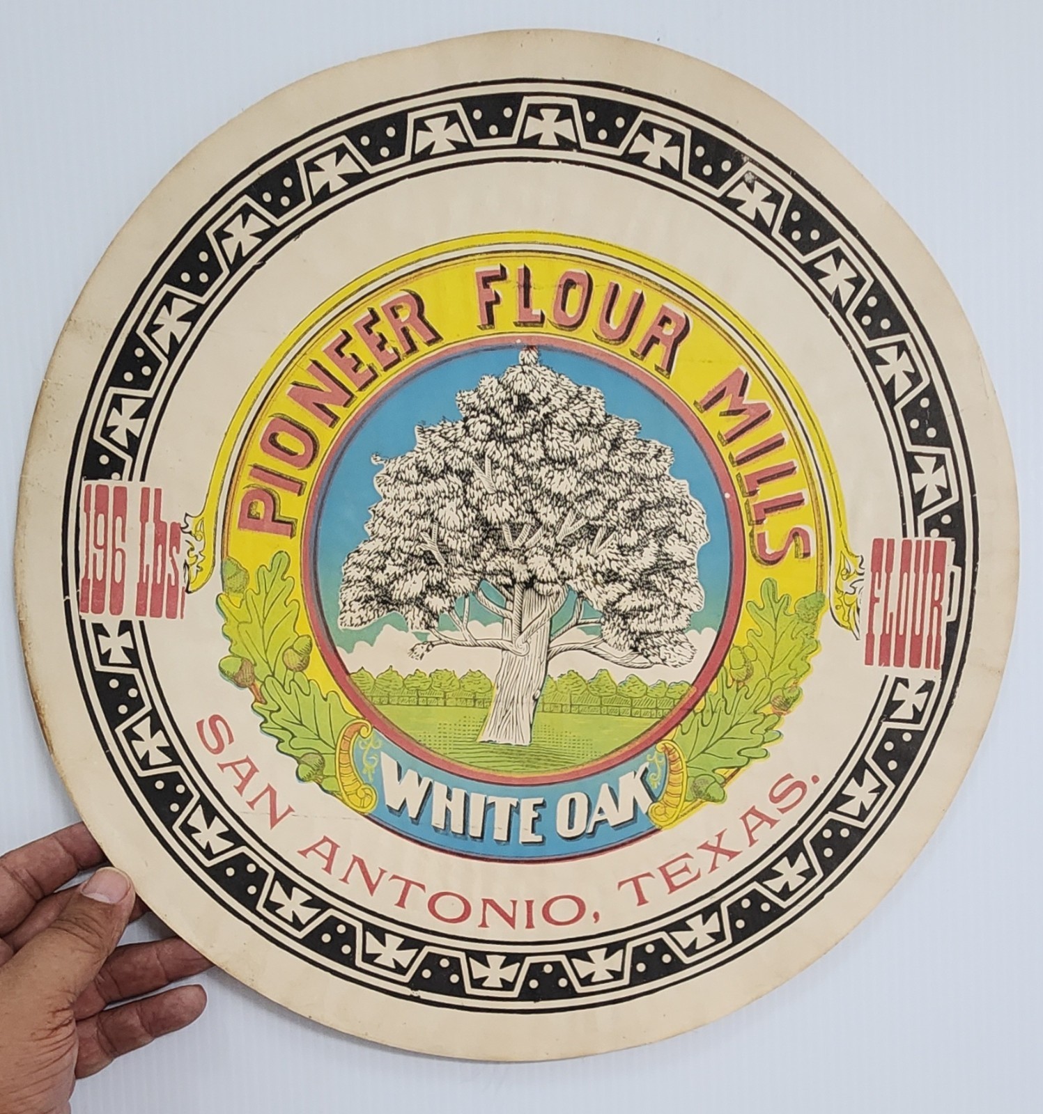 C. 1880s San Antonio Texas Pioneer Flour Mills White Oak Paper Barrel Label RARE