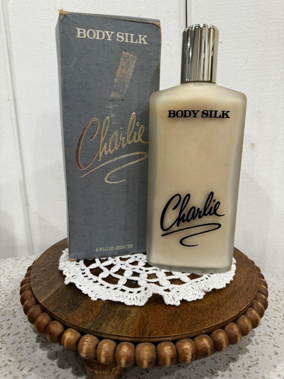 Vintage New In Box 1970\'s Charlie By Revlon Body Silk 8 Oz. Glass Bottle