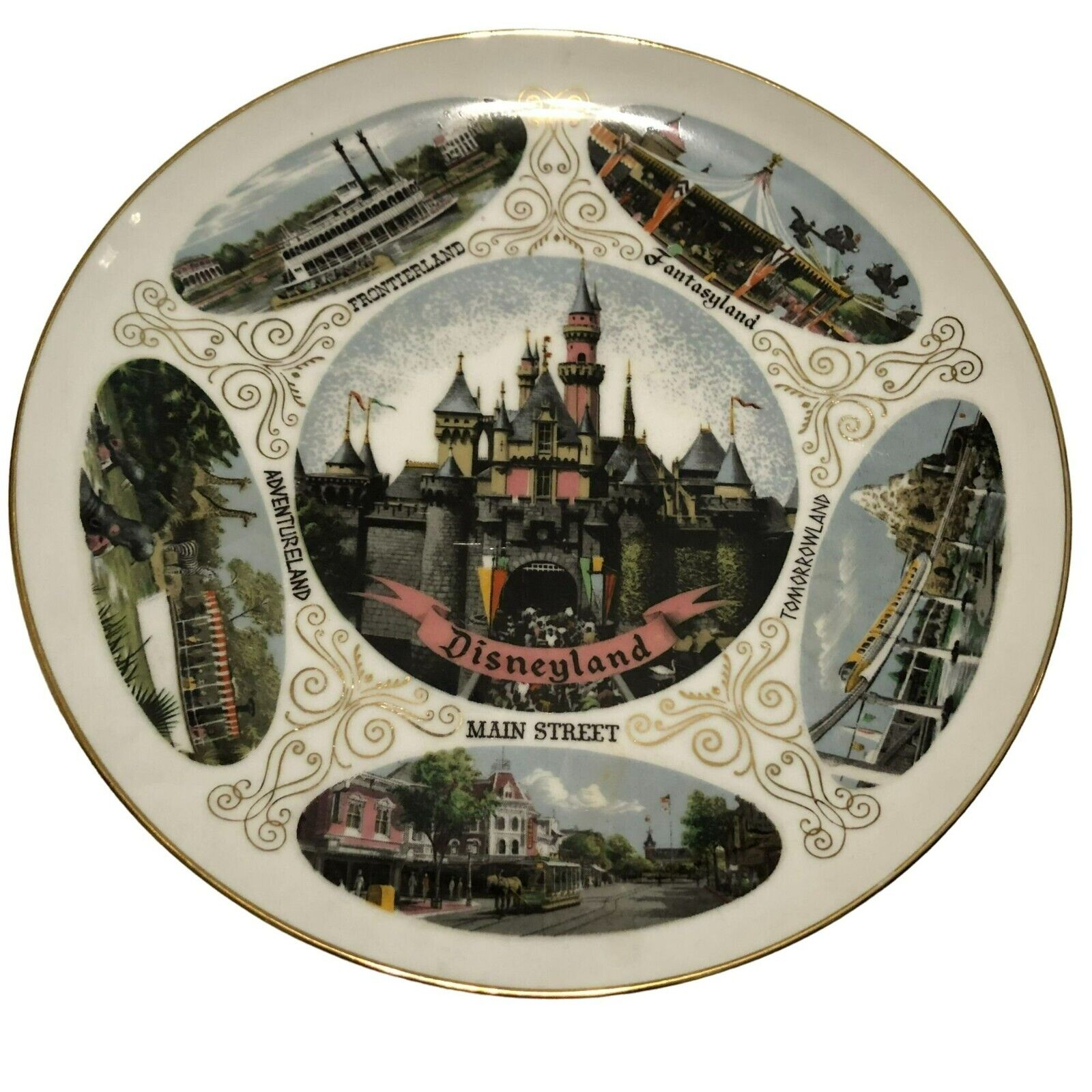 VTG DISNEYLAND SOUVENIR PLATE EARLY ATTRACTIONS 1960s BONE CHINA MADE IN JAPAN