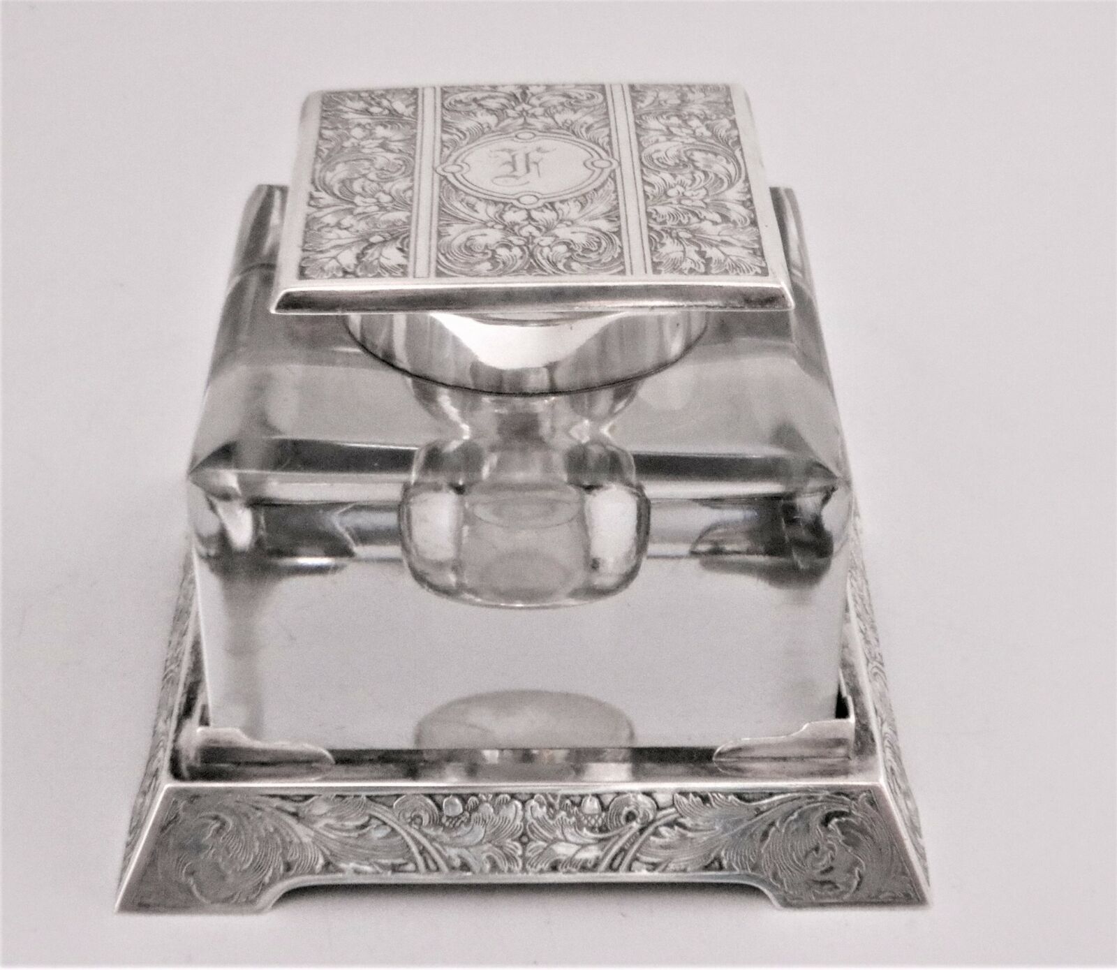 Antique Inkwell Sterling Silver Lid & Stand by Wm B. Kerr