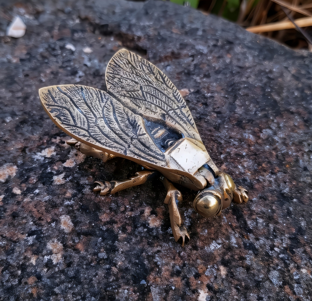 1950s Solid Brass Fly Vesta Case Match Holder Trinket Ashtray Antique